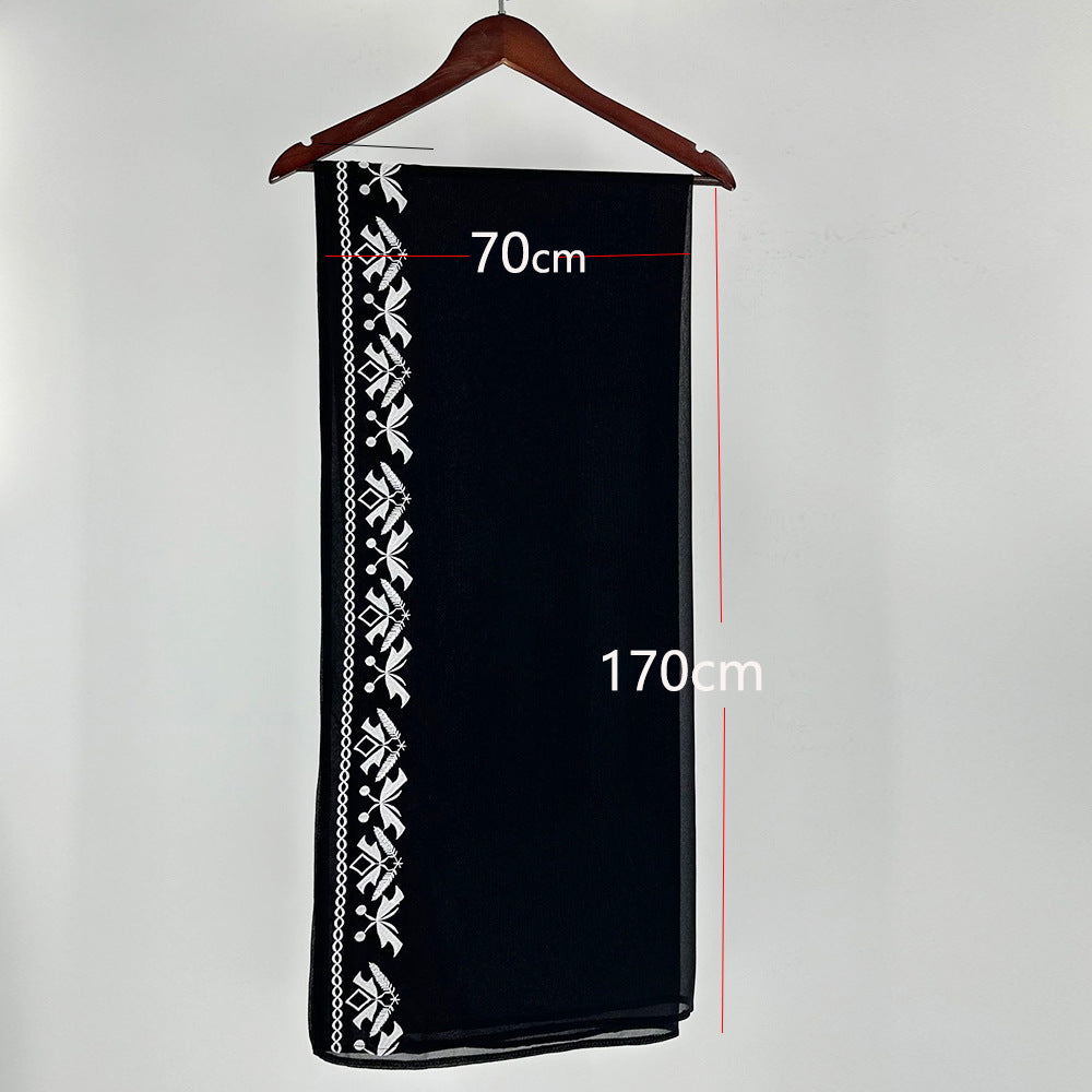 New Embroidered Middle East Muslim Fashion Cardigan Arab Robe Bat Sleeve Embroidered Headscarf Black - Mixbatch