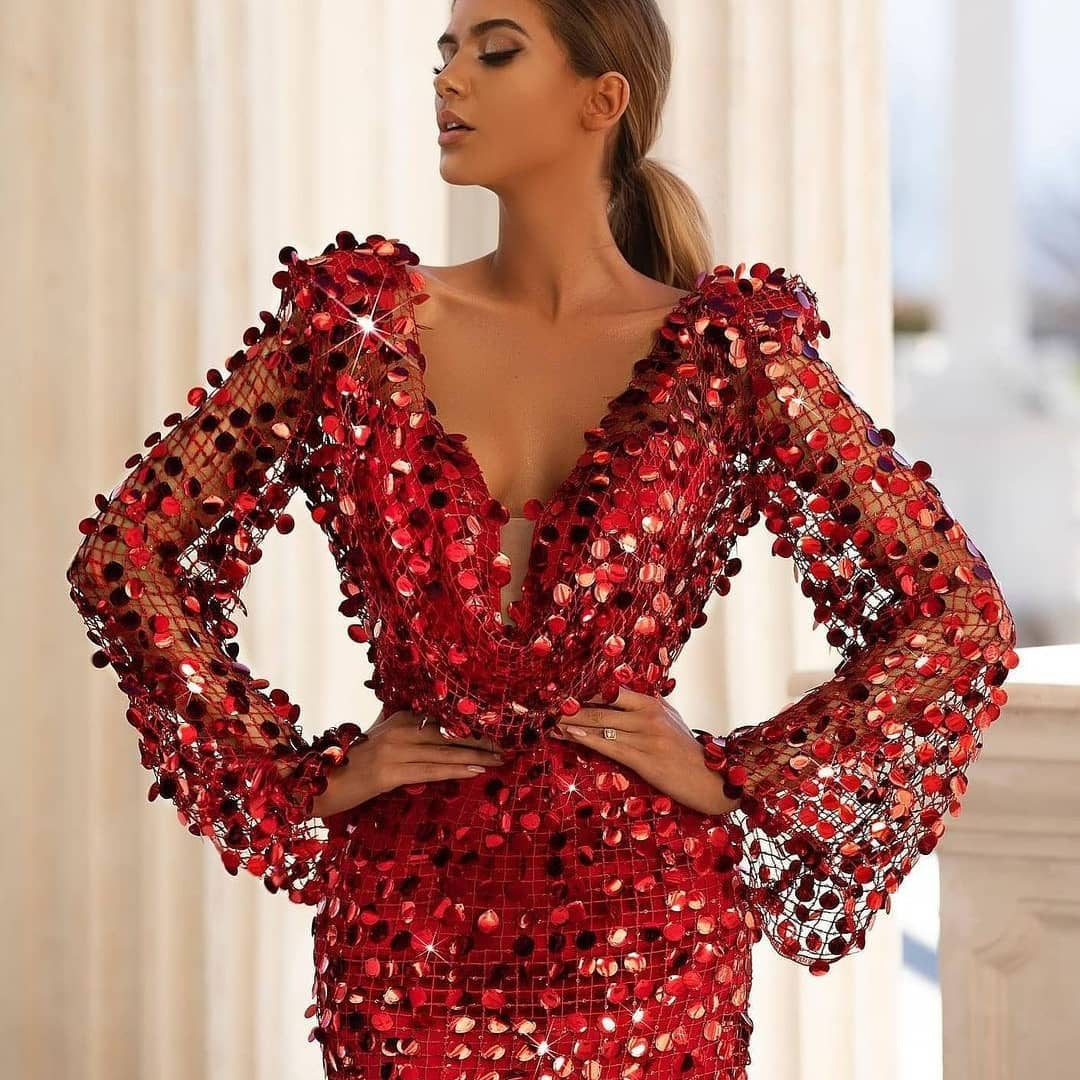A burgundy dress evening dress