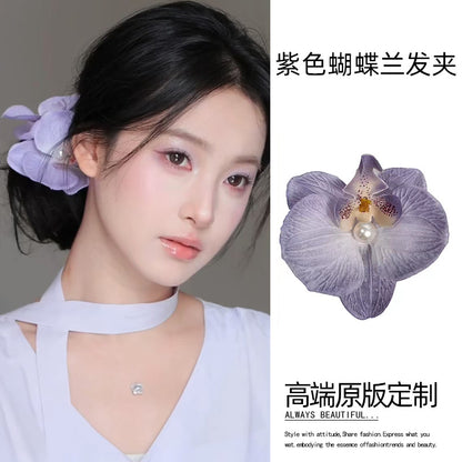 A Super Immortal Phalaenopsis Hairpin Purple Side Flower Hair Accessories Flower Clip Versatile Hairpin Antique Headdress Female Mori