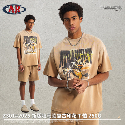 A spray-dyed men's short-sleeved T-shirt