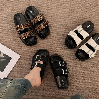 A fairy style slippers female spring and summer new outer wear fashionable versatile rhinestone buckle flat bottom beach sandals tide