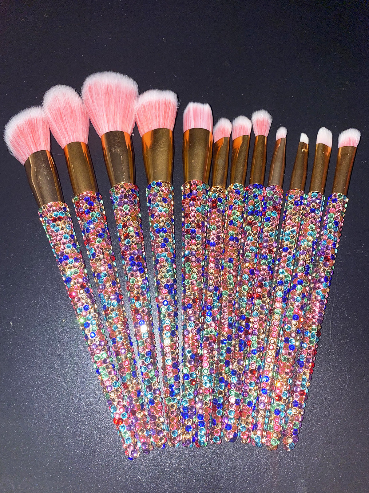 A 12 pcs full of diamond makeup brushes professional face and eye beauty kit, full of diamond Blingbling beauty - Mixbatch