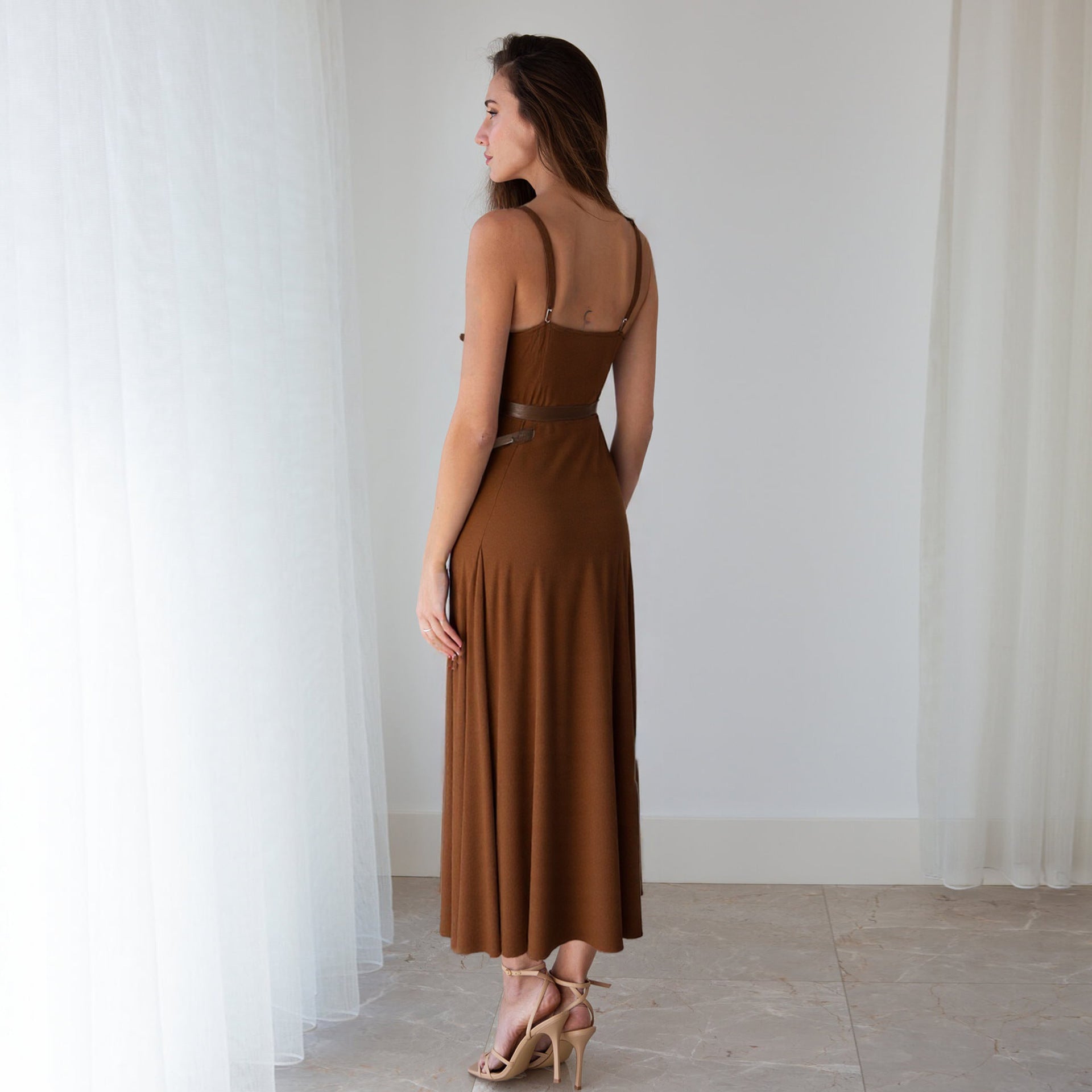 W310DS European and American cross-border 2025 spring wasteland wind belt suspender dress retro Maillard belt suspender skirt women - Mixbatch
