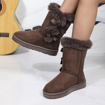 A new medium tube autumn and winter women's snow boots medium and high boots bow fashion velvet snow boots cross-border foreign trade - Mixbatch