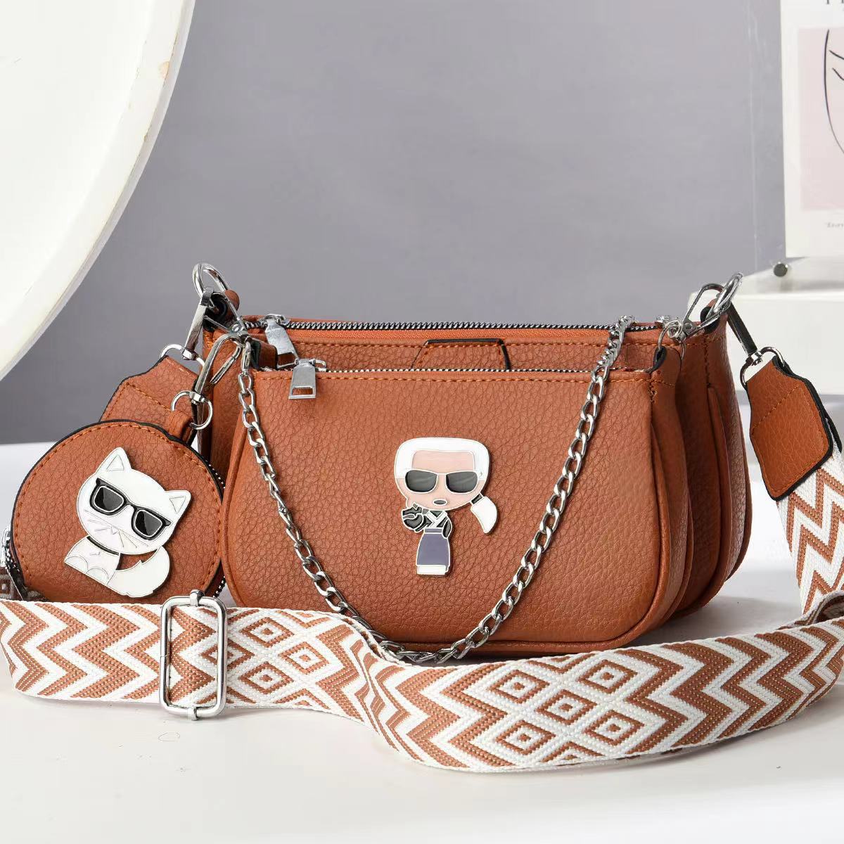 A ins lightweight personalized small bag women's messenger exquisite high-end shoulder bag new creative change bag three-piece set - Mixbatch
