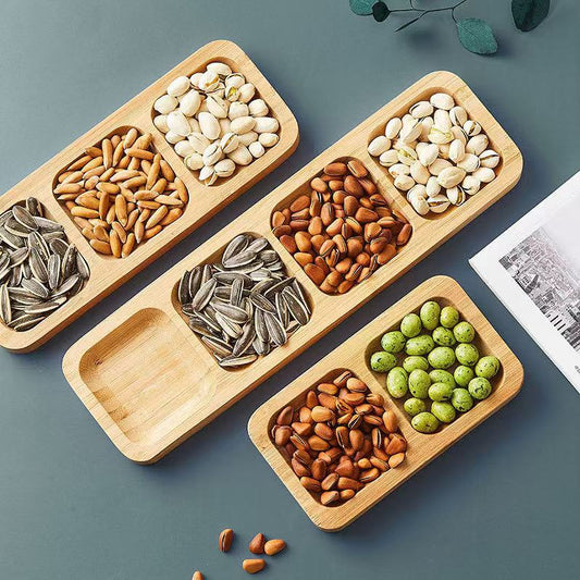 طبق فواكه مجففة على الطراز الياباني مصنوع من الخيزران والخشب 