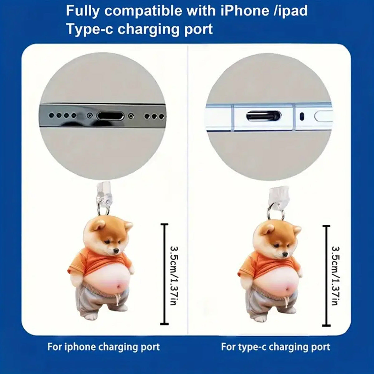 A Acrylic cute dog pendant is suitable for Apple mobile phone Lightning interface and Type-c oval interface.