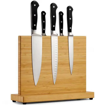 A Solid wood magnetic knife holder Household kitchen knife holder Magnetic tool rack Kitchen creative multi-functional shelf