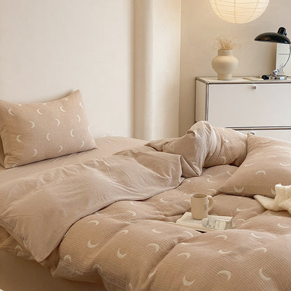ju fluffy soft three-layer gauze cotton four-piece set cute jacquard baby baby with cotton duvet cover bed sheets 2.0kg - Mixbatch