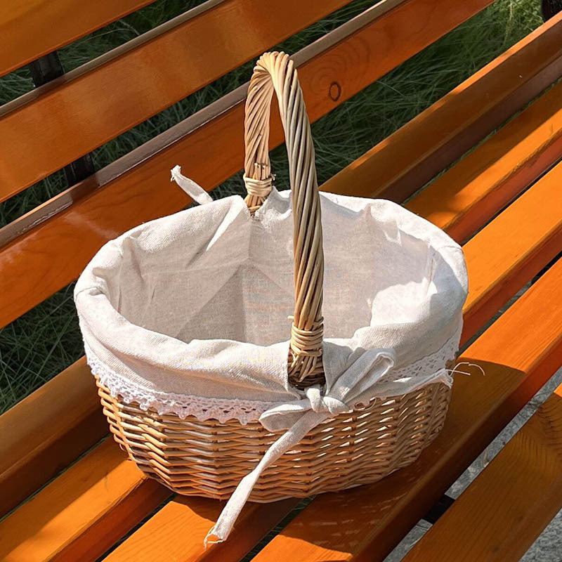 A Portable rattan storage basket Outdoor willow picnic basket Sundries storage ins Wind gift basket Rattan woven basket