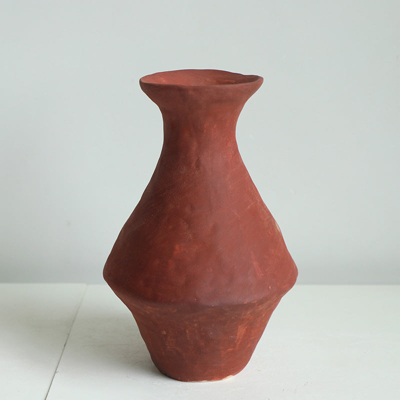 A new Chinese retro red pottery art ceramic flower ware model house sales office living room entrance study decorative ornament