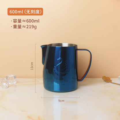 A 304 stainless steel pointed mouth latte cup with graduated coffee latte tank milk foam cup 350/600/900ml