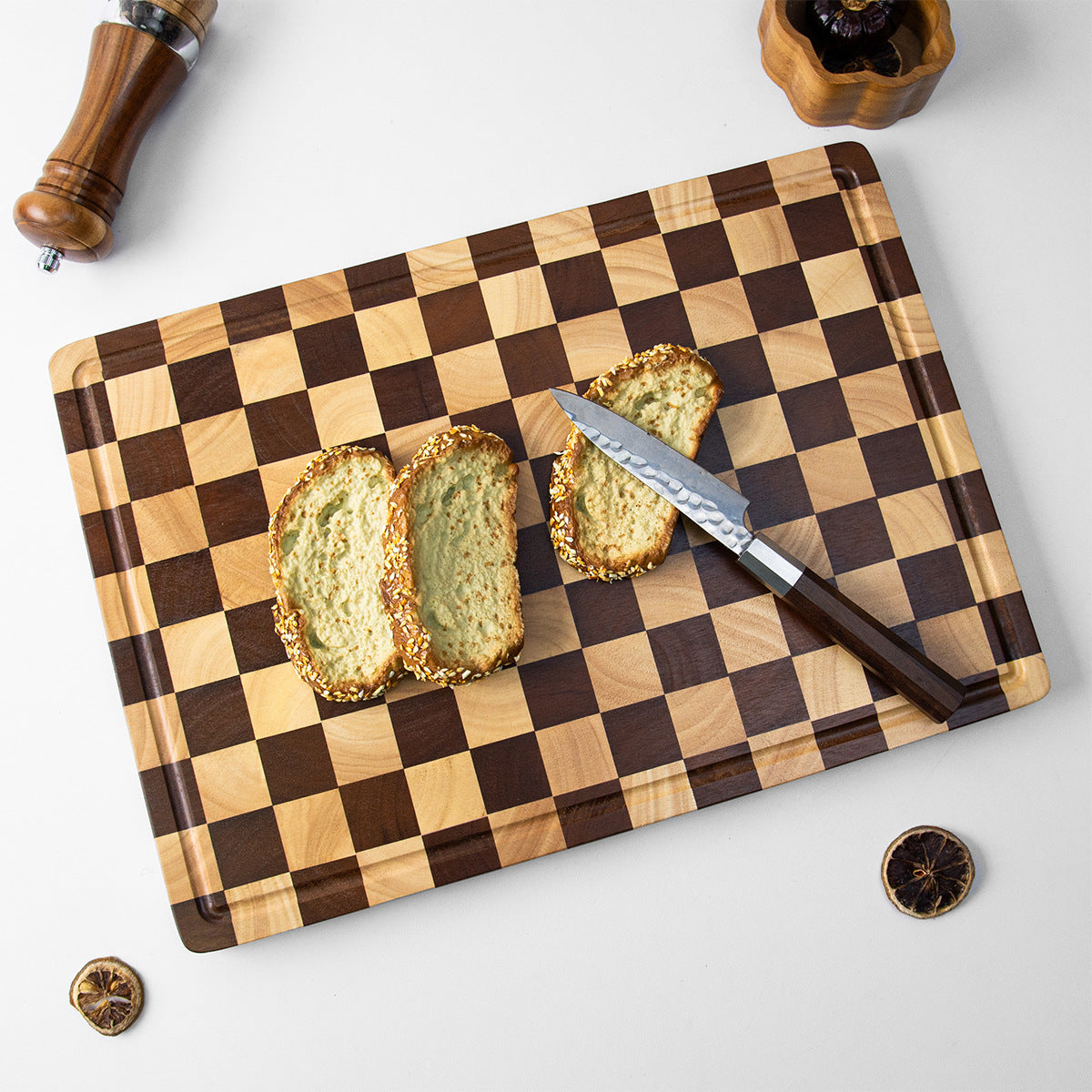 A Rubber wood vertical cutting board Household cutting board Fruit board Kitchen complementary food Acacia wood Extra large thickened chopping board