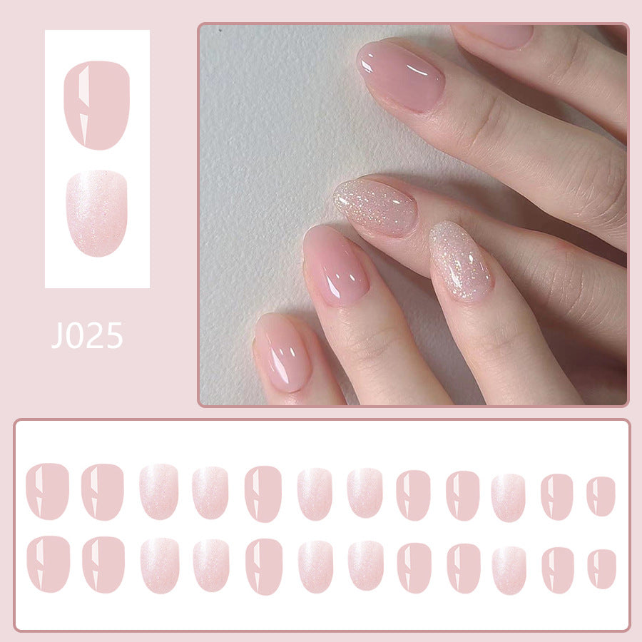 A short glossy oval nail, European, American cross-border foreign trade flash, light skin glitter, removable and wearable nail patch 24 pieces - Mixbatch