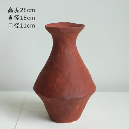 A new Chinese retro red pottery art ceramic flower ware model house sales office living room entrance study decorative ornament