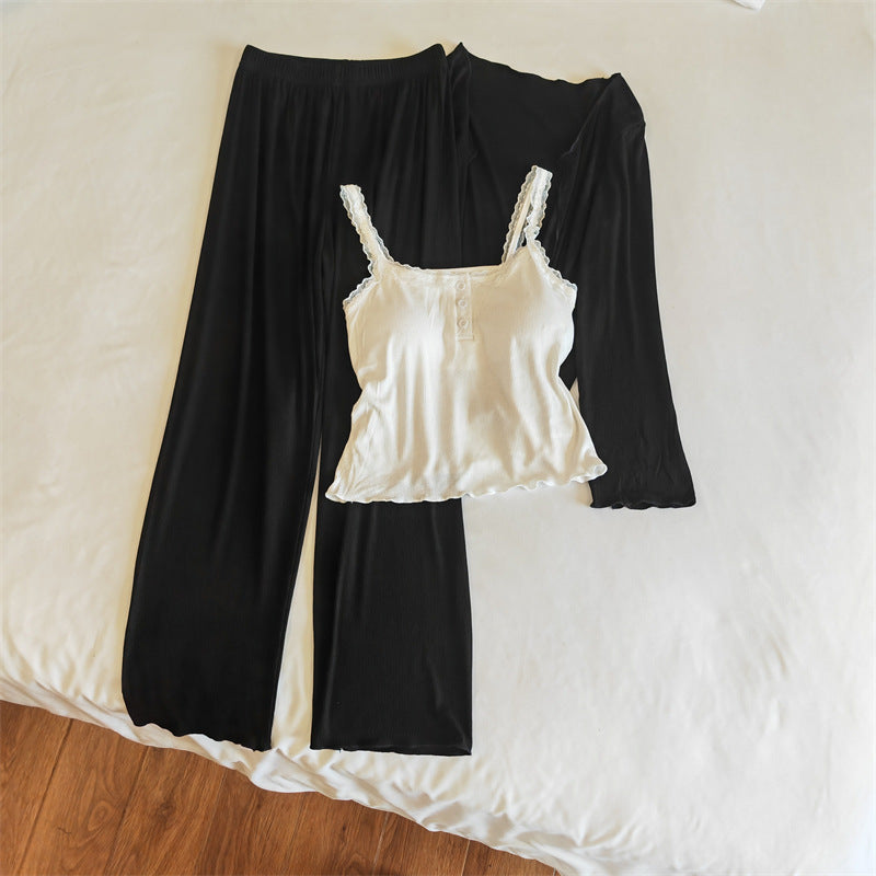 A Modal pajamas women's spring, autumn and winter sexy with chest pads, summer suspenders, trousers can be worn outside, simple loungewear cover - Mixbatch