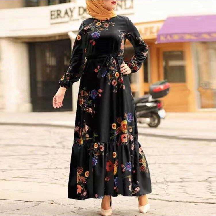 Arab Turkish Muslim Women's Dress Party Dress Women's Long Sleeve Printed Robe Wholesale - Mixbatch