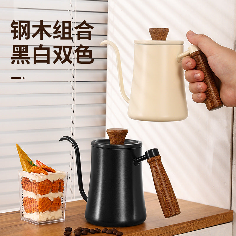 304 stainless steel hand-brewed coffee pot with lid, hanging ears, long mouth, thin mouth pot with thermometer, inner scale coffee utensils