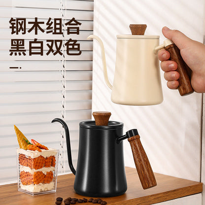 304 stainless steel hand-brewed coffee pot with lid, hanging ears, long mouth, thin mouth pot with thermometer, inner scale coffee utensils