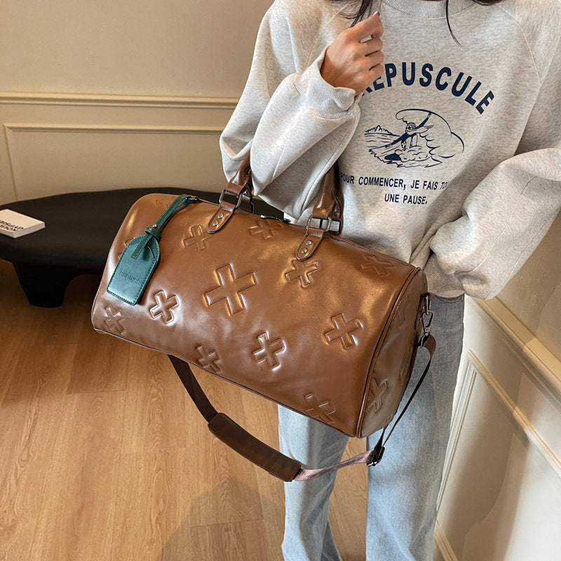 A new PU embossed fashion travel bag women's large-capacity hand luggage bag men's and women's sports suitcase fitness