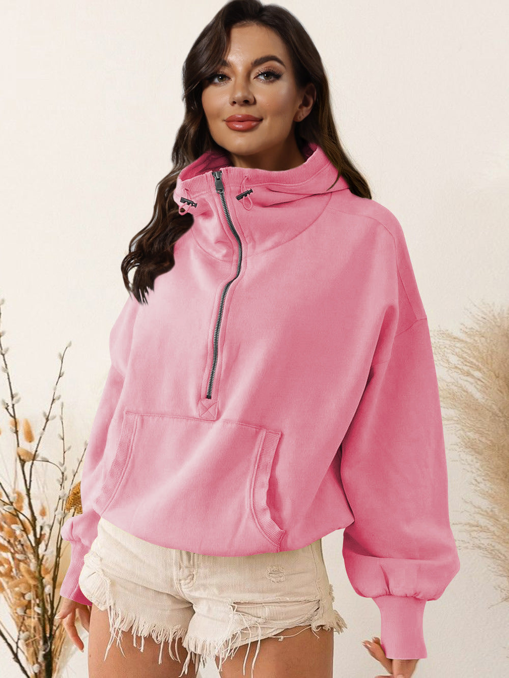 A hooded long-sleeved sweater