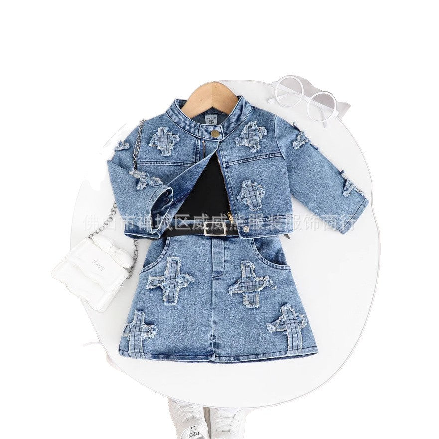 A children's denim three-piece set