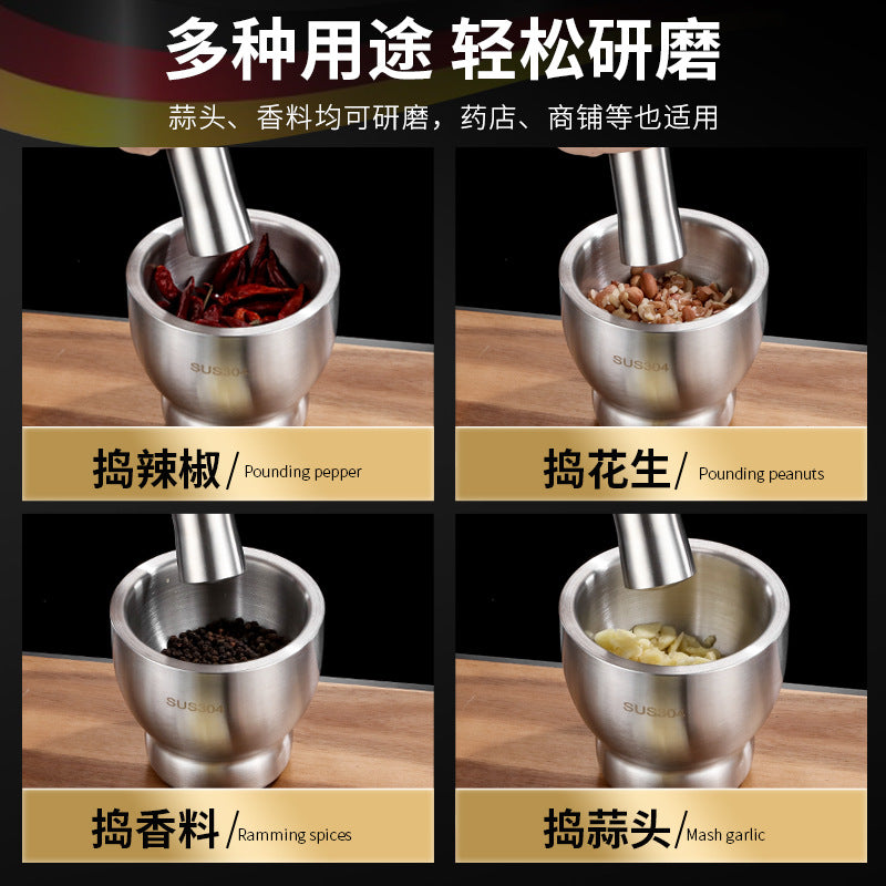 وعاء هرس الثوم اليدوي المصنوع من الفولاذ المقاوم للصدأ 304، مناسب للاستخدام المنزلي. 