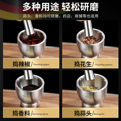 وعاء هرس الثوم اليدوي المصنوع من الفولاذ المقاوم للصدأ 304، مناسب للاستخدام المنزلي. 