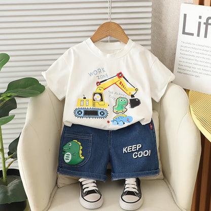 A children's short-sleeved set boys' T-shirt baby summer children's clothing girls' shorts baby clothes summer clothing wholesale