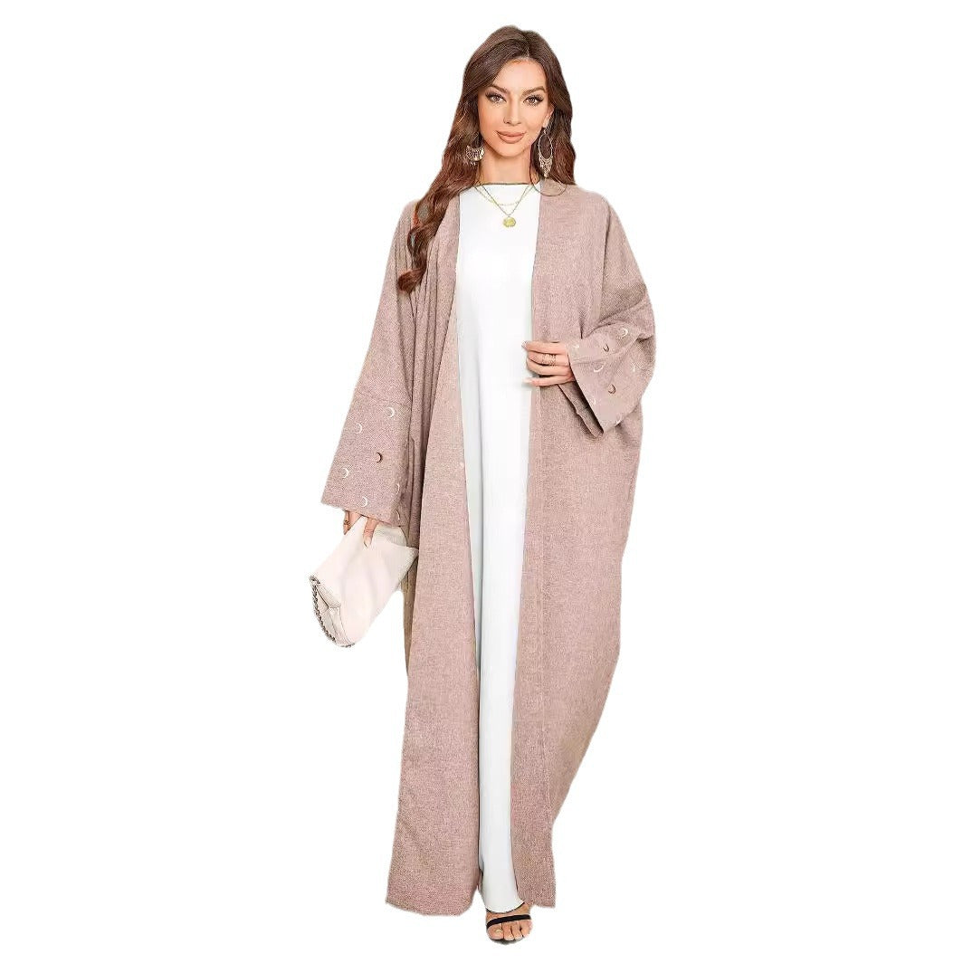 New average size bat sleeve Muslim Middle Eastern temperament elegant cardigan embroidered moon dress robe - Mixbatch