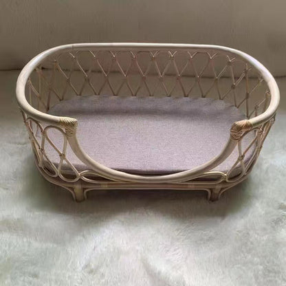 A rattan pet bed