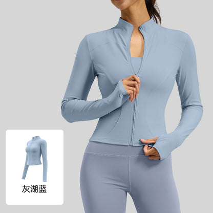 A basic yoga suit jacket nude tight breathable stand-up collar sports fitness top women