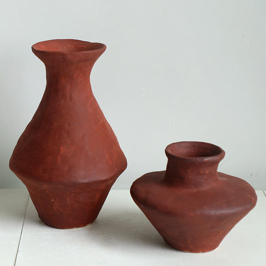 A new Chinese retro red pottery art ceramic flower ware model house sales office living room entrance study decorative ornament