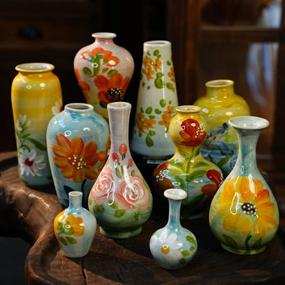 A Jingdezhen handmade oil painting vase dried flower home decoration TV cabinet ornament wine cabinet TV cabinet ceramic flower device