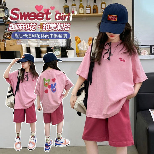 A girl summer thin suit Internet celebrity girl middle aged older children fashionable foreign style fried street sports summer clothes trendy clothes