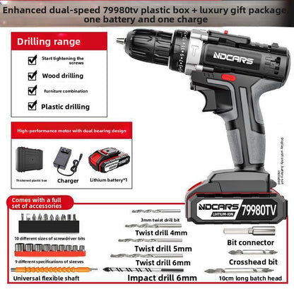 A Electric Drill Lithium Battery Supercharged Household Multifunctional Electric Screwdriver High Power Hand Two-Speed Industrial Grade Electric Drill Impact Drill