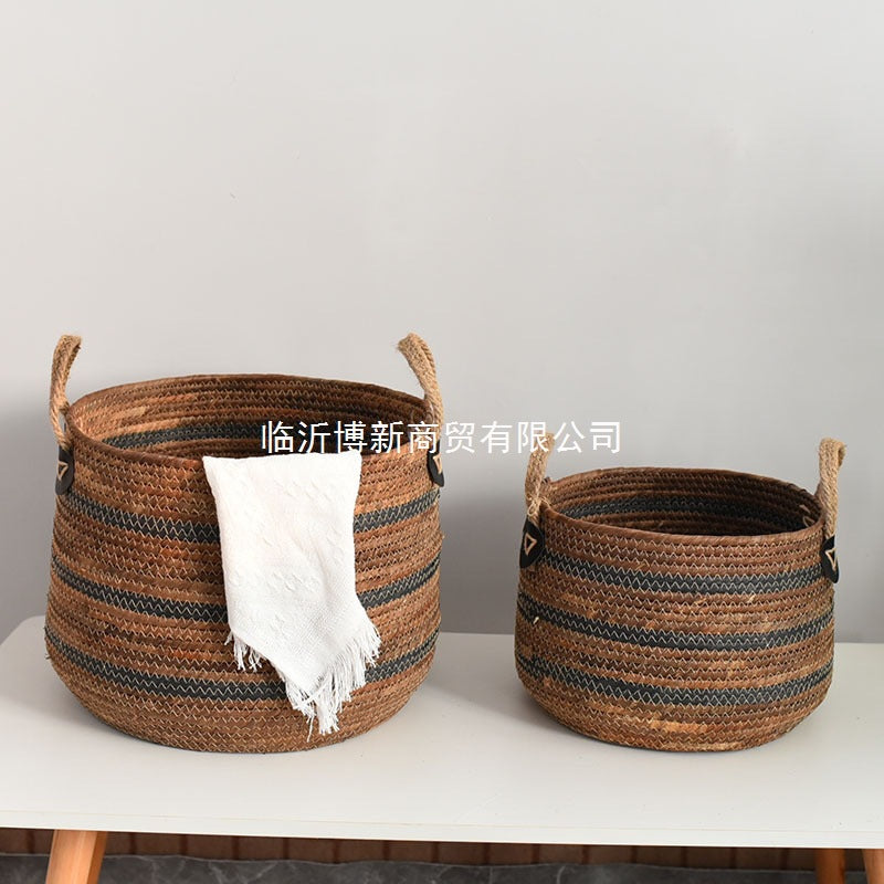 A rattan storage basket