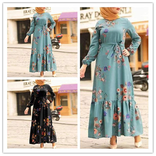 Arab Turkish Muslim Women's Dress Party Dress Women's Long Sleeve Printed Robe Wholesale - Mixbatch