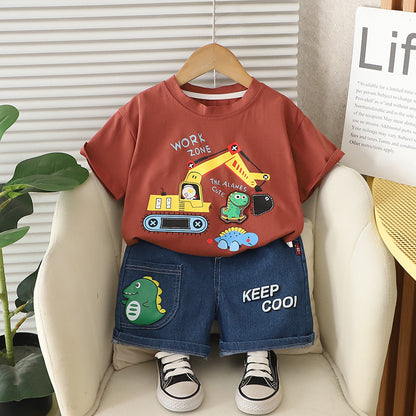 A children's short-sleeved set boys' T-shirt baby summer children's clothing girls' shorts baby clothes summer clothing wholesale