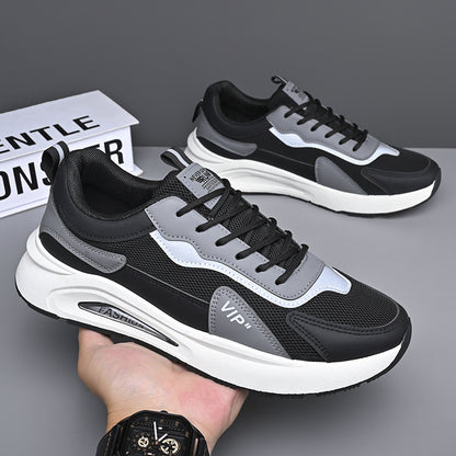 A soft-soled mesh men's shoes, new summer 2024 comfortable and trendy running sports shoes, leather non-slip and versatile casual shoes - Mixbatch