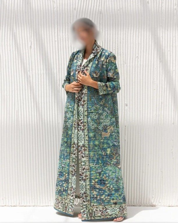 A  Pleated robe print cardigan women's clothing