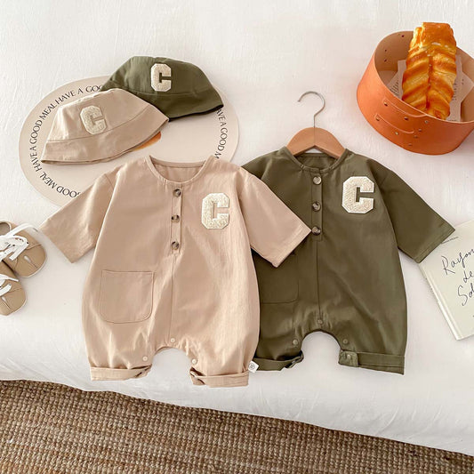 A 2024 Spring Korean version of the baby crawling clothes, boys' workwear, loose onesies, children's long-sleeved clothes, and hats - Mixbatch