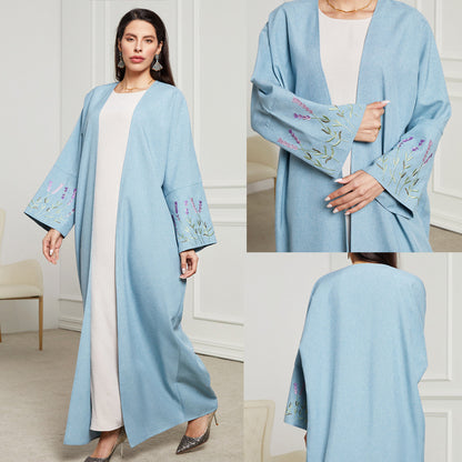 Spring and summer new robe Middle Eastern Muslim fashion embroidery elegant cardigan long skirt bat sleeve dress - Mixbatch