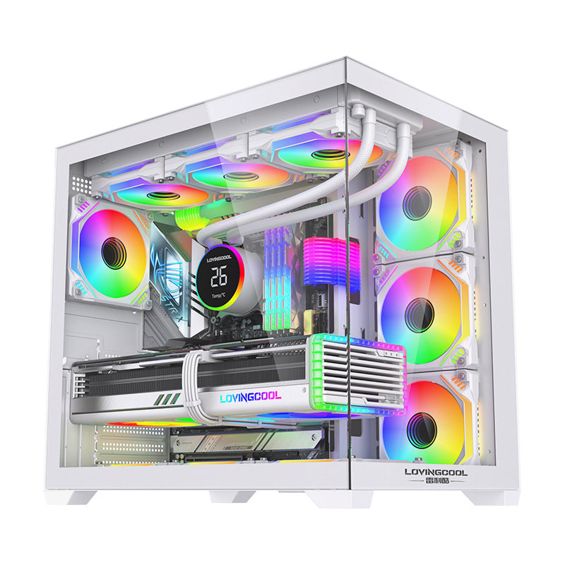 ATX large sea view room chassis 360 water-cooled tempered glass desktop USB3.0 e-sports Internet cafe host computer - Mixbatch