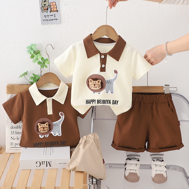 A foreign style baby new children's summer cartoon POLO shirt short-sleeved two-piece set