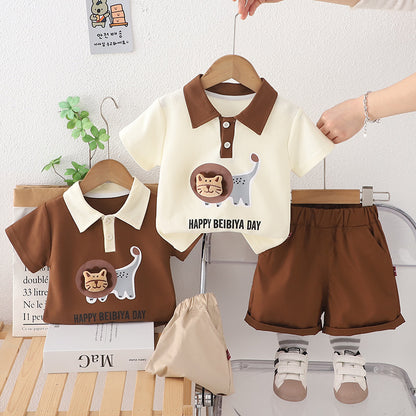 A foreign style baby new children's summer cartoon POLO shirt short-sleeved two-piece set