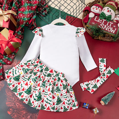 A Christmas children's long-sleeved skirt three-piece set