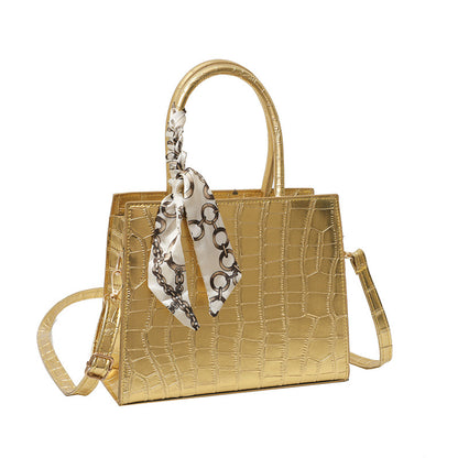 A stone pattern handheld women's bag trendy new lacquered small square bag fashionable and casual simple foreign style shoulder messenger bag