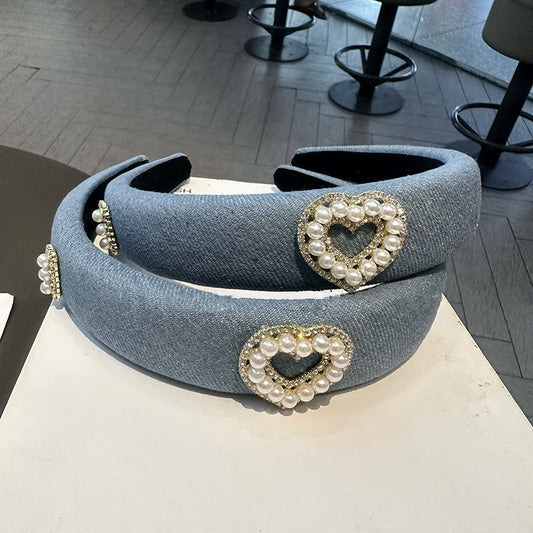 A Korean version of denim love headband high cranial top hairpin female simple high-end headband daily pressure hair headgear hair accessories