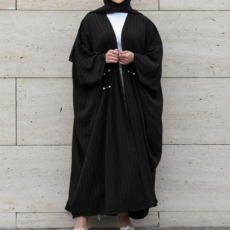 Middle East Dubai Clothing Bat Sleeve Long Dress Fashion Elegant Cardigan Pearl Dress Robe - Mixbatch